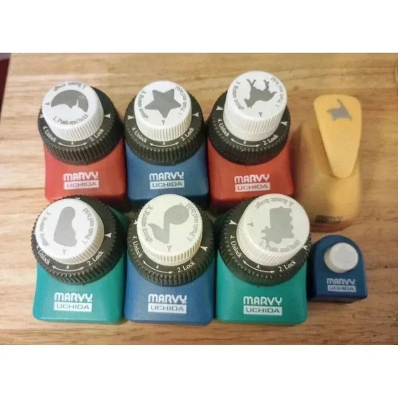 Marvy Other - Marvy Uchida Paper Punch Lot Of 8 Moon Star Animals Leaf Flag Foot Music Note